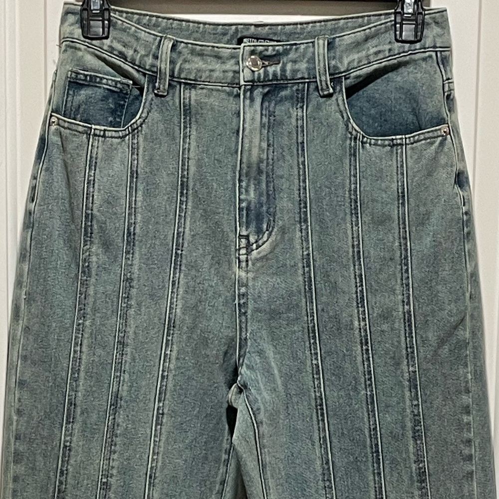 Pretty Little Thing Sz 6 Tall Vintage Wash High Waist Seam Detail 9.5” Leg Jeans - Picture 4 of 12